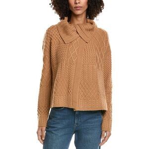 Incashmere Womens  Mix Cable Stitch Overlap Wool-Blend Cardigan, Brown